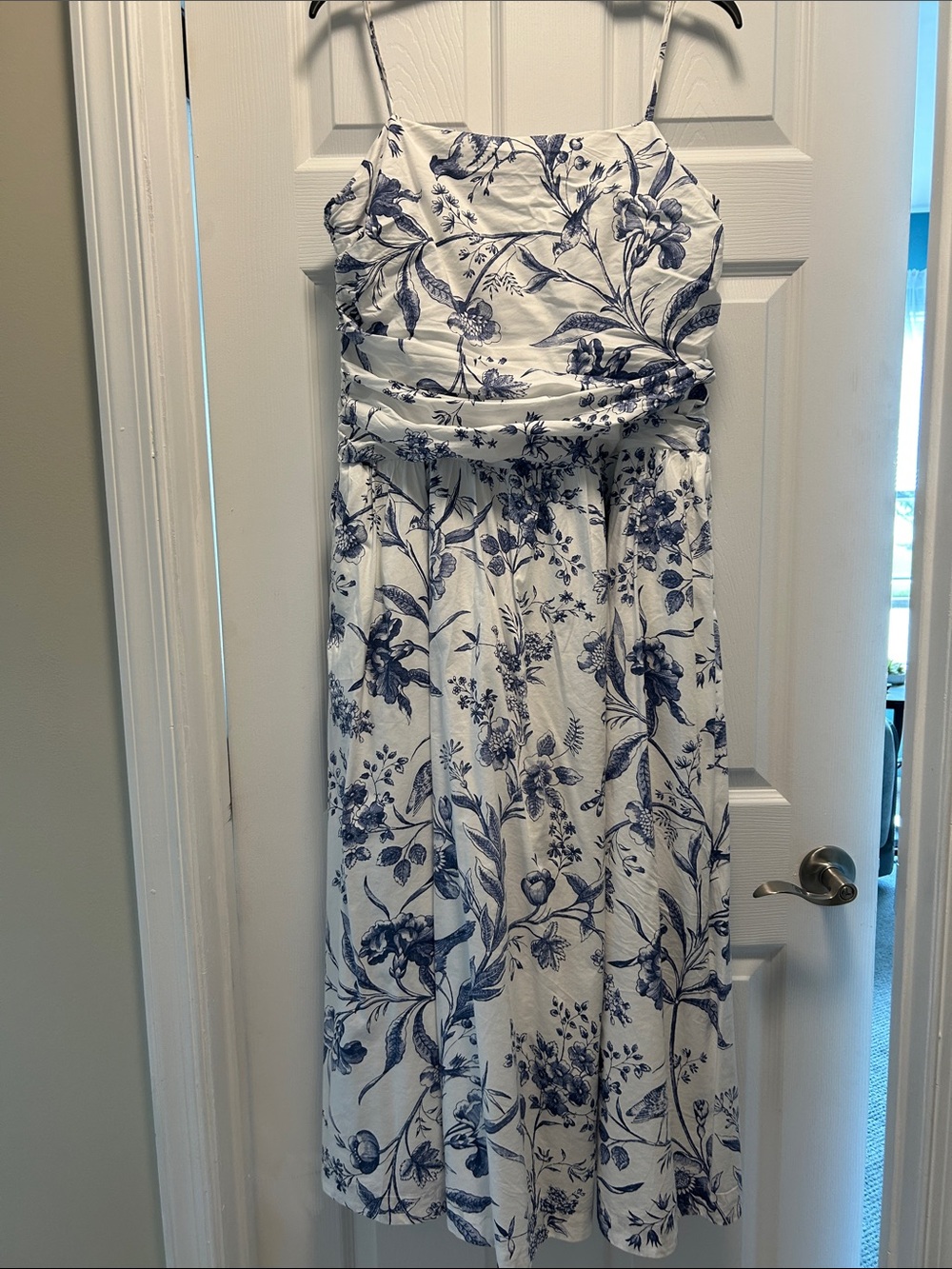 White Maxi Dress with Blue Floral Print